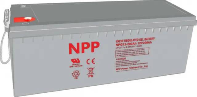 NPP NPG12V-200Ah, GEL BATTERY, C20=200AH, T16, 522x238x218x222, 52,8KG, Light grey 43880