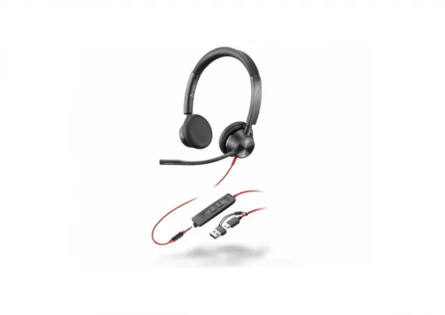 Poly Blackwire 3325 Stereo Microsoft Teams Certified USB-C Headset +3.5mm Plug +USB-C/A Adapter (8X2