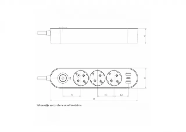 PRENOSNA PRIKLJUCNICA GS03KU 3/1.5met, 2 USB, TIP C
