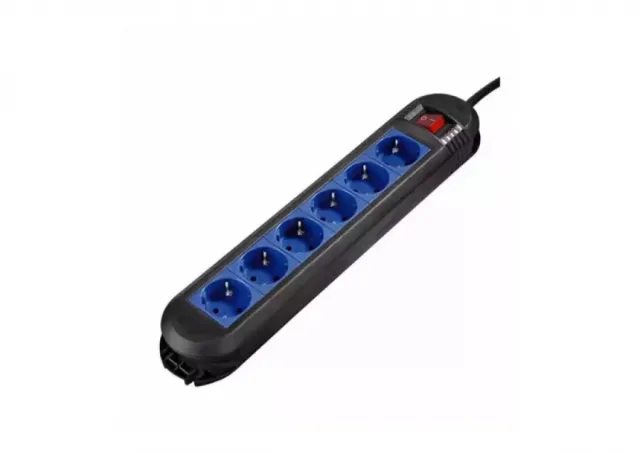 Produžni kabl Surge Hama 6 utičnica, 1.5m, crno/plavi