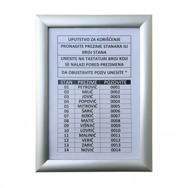 Ram za Spisak Stanara a4 aluklik 40715