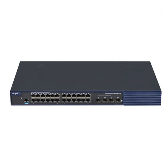 Ruijie RG-S2910-24GT4XS-E L3 svič, 24xGE + 4x10G SFP/SFP+, kapacitet 96Mpps, RIP, VRRP i RLDP, ERPS (G.8032), Network Virtualization (VSU) do 9 članova steka, Dynamic Network Protection (CPP/NFPP), EEE 802.3az