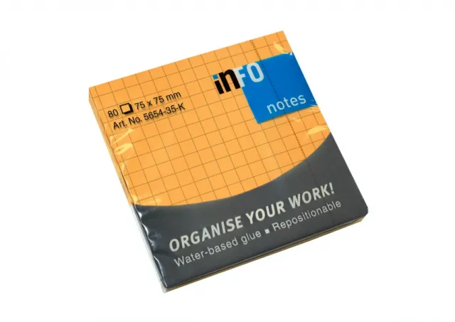 Samolepljivi blokčići 75x75 kvadratići blistave boje Info Notes narandžasta