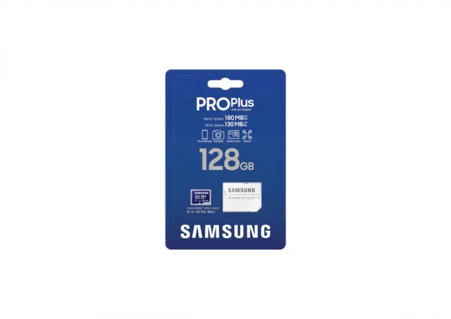 Samsung MB-MD128SB/WW MicroSD 128GB, PRO Plus, SDXC, UHS-I U3 V30 A2, Read up to 180MB/s, Write up to 130 MB/s, for 4K and FullHD video recording, w/USB Card Reader