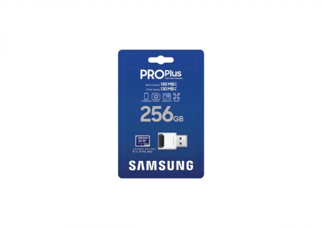 Samsung MicroSD 256GB, PRO Plus, SDXC, UHS-I U3 V30 A2 Class10, Read up to 180MB/s, Write up to 130 MB/s, for 4K and FullHD video recording, w/USB Card Reader