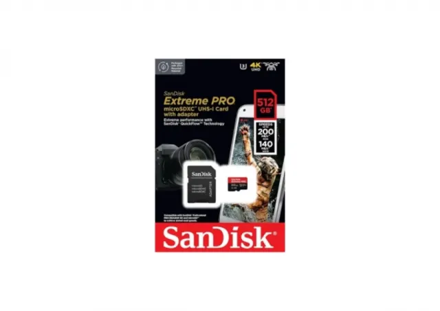 SanDisk SDXC 512GB Micro Extreme Pro 200MB/s A2 C10 V30 UHS-I US+Ad