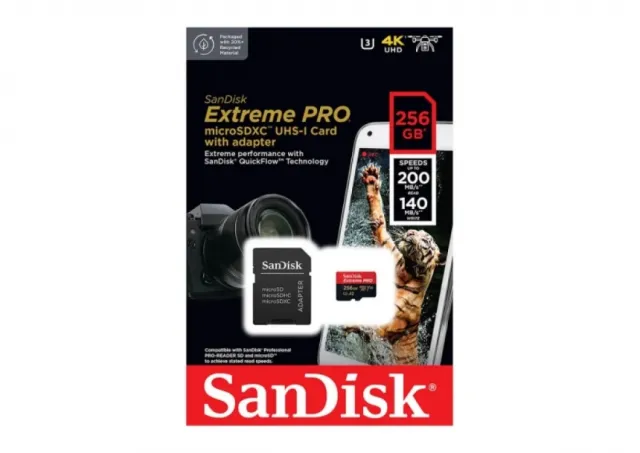 SanDisk SDXC256GB Micro Extreme Pro200MB/s A2 C10 V30 UHS-I US+Adapter