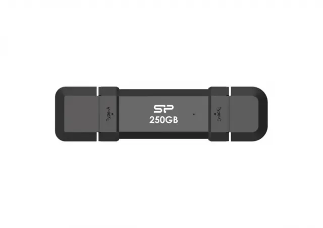 Silicon Power Portable Stick-Type SSD 250GB, DS72, USB 3.2 Gen 2 Type-C/Type-A, Read up to 1050MB/s, Write up to 850MB/s, Black