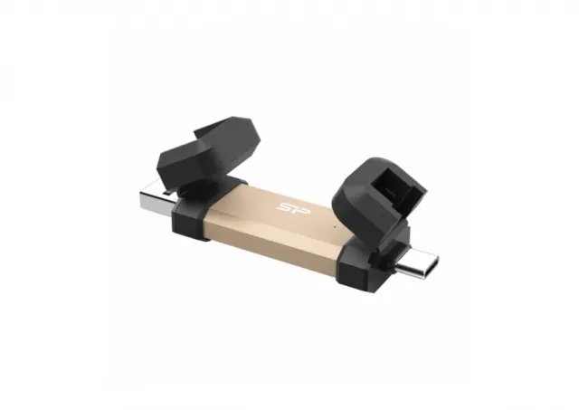 Silicon Power SP500GBUC3S72VPG Portable Stick-Type SSD 500GB, DS72, USB 3.2 Gen 2 Type-C/Type-A, Read up to 1050MB/s, Write up to 850MB/s, Gold