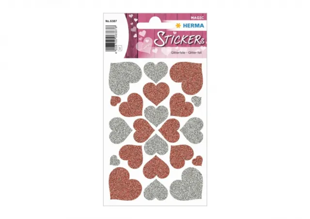 Stikeri MAGIC HAERTS RED+SILVER, GLITTER Herma  12SH6387