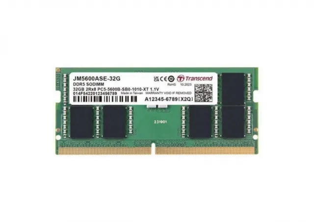 Transcend JM5600ASE-32G DDR5 32GB SO-DIMM 5600MT/s, On-die ECC, CL46 1.1V, 262-pin 2Rx8 (2Gx8)x16