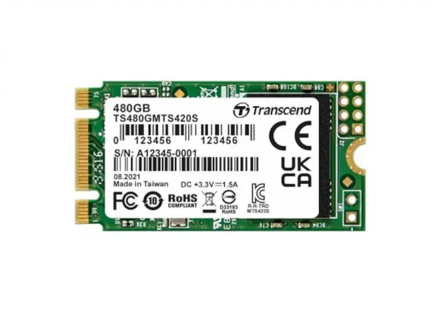 Transcend TS480GMTS420S M.2 SATA III 480GB, 2242, B+M Key, TLC, DRAM-less, Read up to 530MB/s, Write up to 480 MB/s, Single-sided