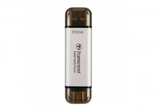 Transcend TS512GESD310S 512GB, Portable SSD, ESD310, USB 3.1 Gen 2, USB Type-A/USB Type-C, Write up to 950 MB/s, Read up to 1050 MB/s, Silver