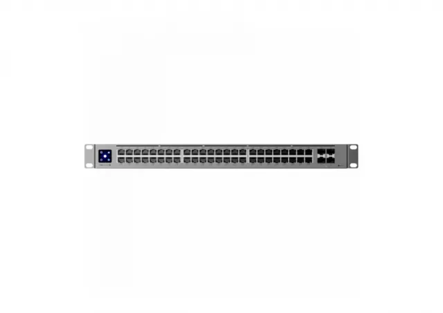 Ubiquiti 48-port, Layer 3 switch 2.5 GbE and PoE++ output, 16x 2.5 GbE ports including (8) PoE+ and (8) PoE++, 32x GbE ports including (24) PoE+ and (8) PoE++, 4x 10G SFP+ ports. Can power devices with up to 720W, it has power consumption of 100W (Excluding PoE output)