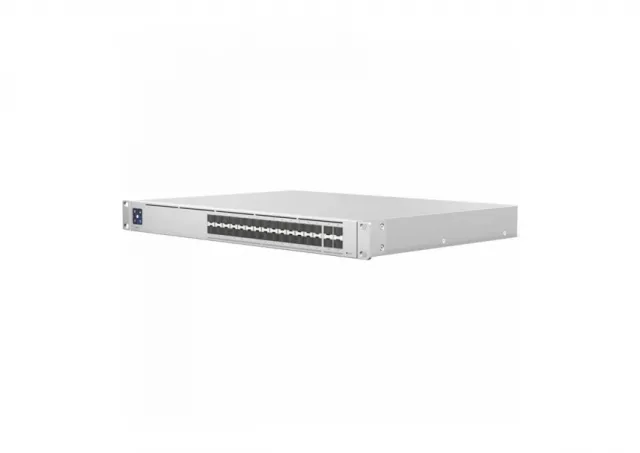 UBIQUITI Hi-Capacity Aggregation; (28) 10G SFP+ ports; (4) 25G SFP28 ports; DC power backup-ready; Layer 3 switching.