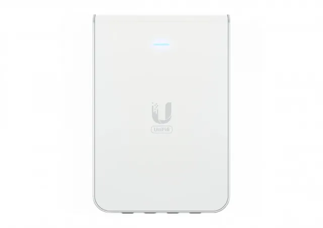 UniFi6 In-Wall. Wall-mounted WiFi 6 access point with a built-in PoE switch.