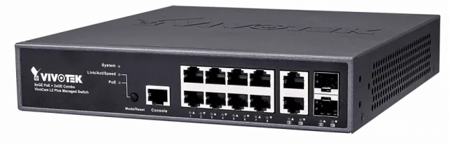 Vivotek AW-GEV-107A-130 upravljivi PoE svič, 8xGbE RJ45(PoE+) +2xGbE RJ45/SFP Combo, power budžet 130W, integrisana NetworkView aplikacija