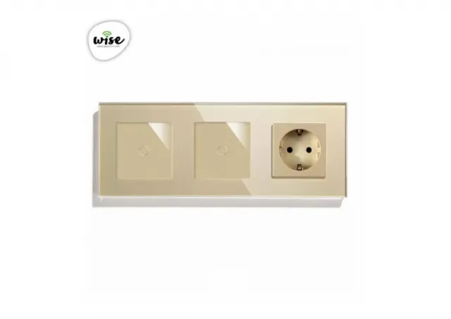 Wise Modularni prekidači i utičnice – 2 tastera, 1 utičnica - stakleni panel krem