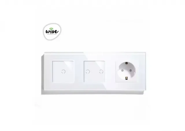 Wise Modularni prekidači i utičnice – 3 tastera, 1 utičnica – stakleni panel beli