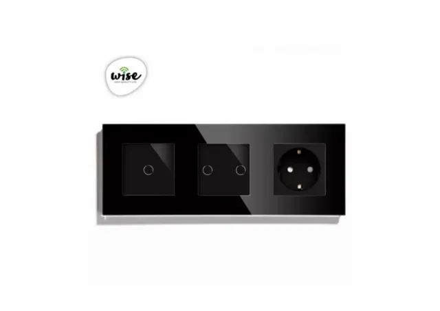 Wise Modularni prekidači i utičnice – 3 tastera, 1 utičnica – stakleni panel crni