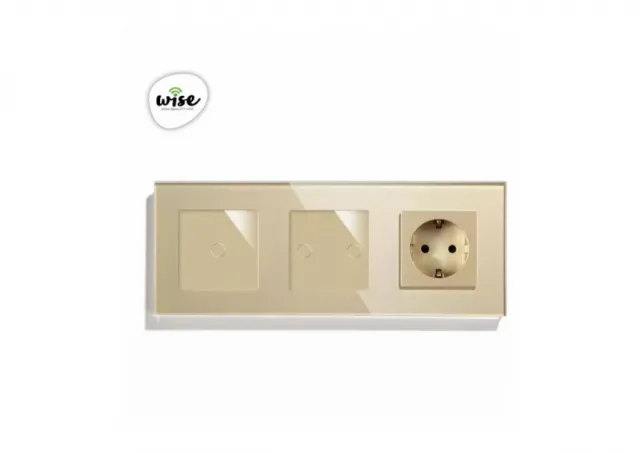 Wise Modularni prekidači i utičnice – 3 tastera, 1 utičnica - stakleni panel krem