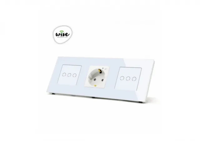 Wise Modularni prekidači i utičnice – 6 tastera, 1 wifi utičnica – stakleni panel beli