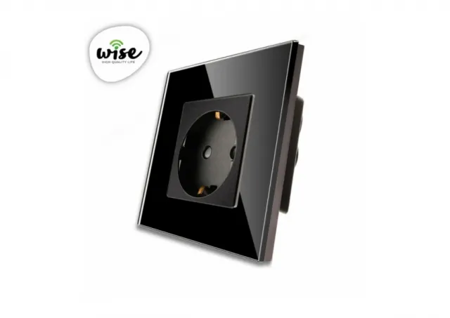 Wise Utičnica 16a stakleni panel crni