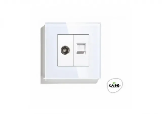 Wise Utičnica antenska TV, mrežna utičnica - stakleni panel beli