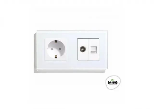 Wise Utičnica modularna 16A, antenska TV utičnica, mrežna utičnica - stakleni panel beli