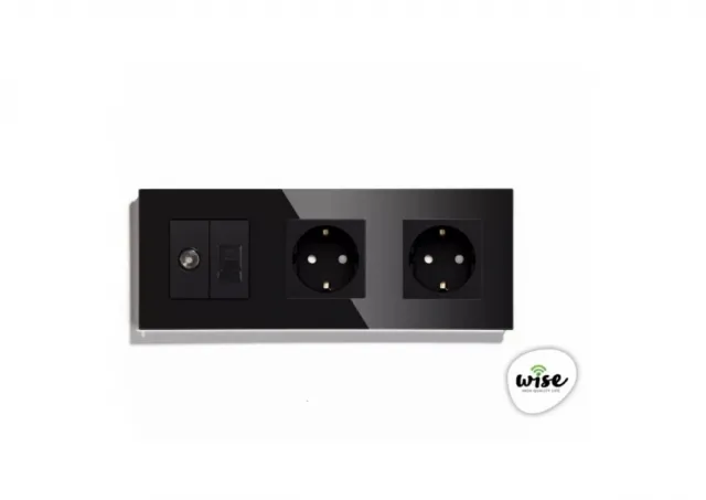 Wise Utičnica modularna antenska TV, mrežna utičnica, dupla utičnica 16A - stakleni panel crni