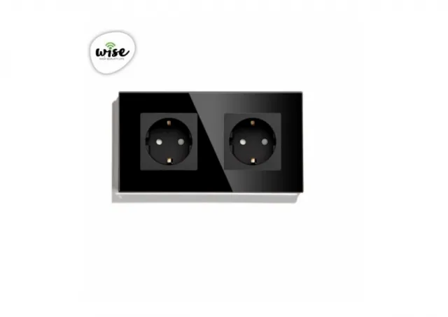 Wise Utičnica modularna dupla 16a - stakleni panel crni