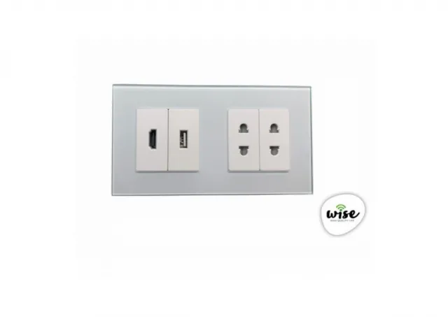 Wise Utičnica modularna HDMI, USB, 2 euro utičnice - stakleni panel beli