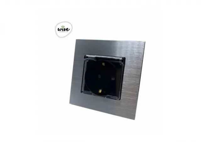Wise Utičnica sa zaštitnim poklopcem 16a aluminijumski panel srebrno crni