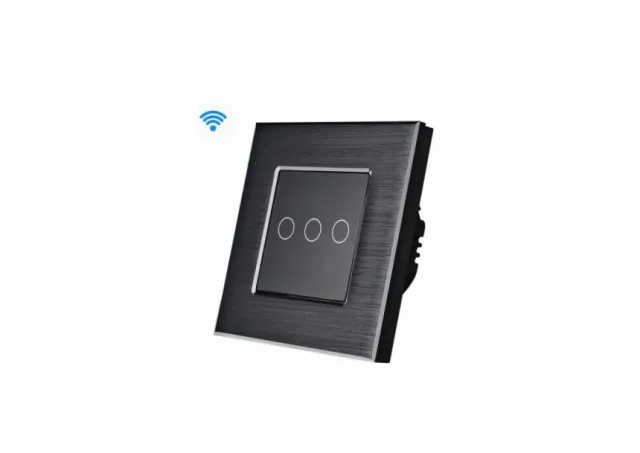 Wise Wifi pametni prekidač, 3 tastera, aluminijumski panel crni