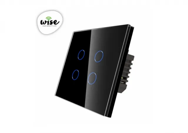 Wise Wifi pametni prekidač 4 tastera - stakleni panel crni