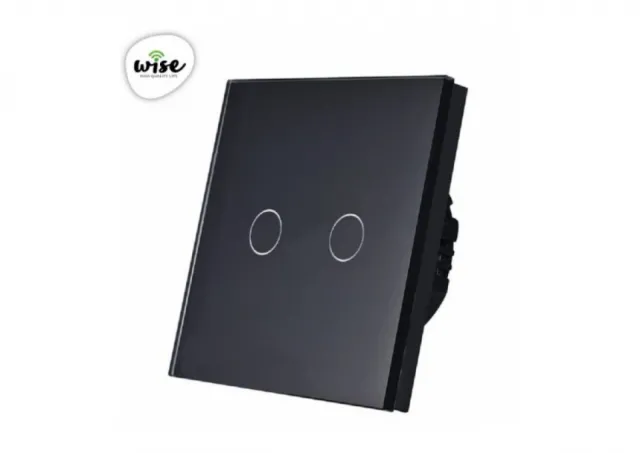 Wise Wifi + RF pametni prekidač, 2 tastera - stakleni panel crni
